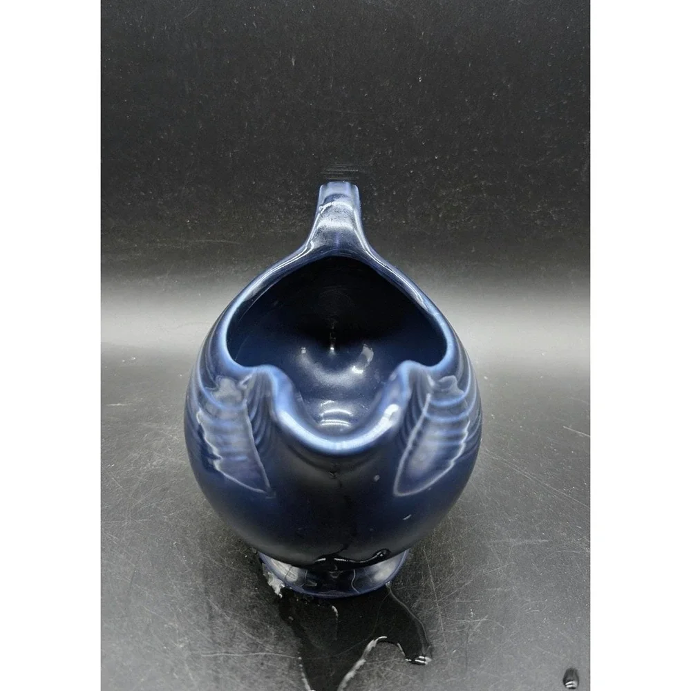 Fiesta Cobalt Blue Gravy Boat Concentric Rings Ceramic Serving Pitcher USA